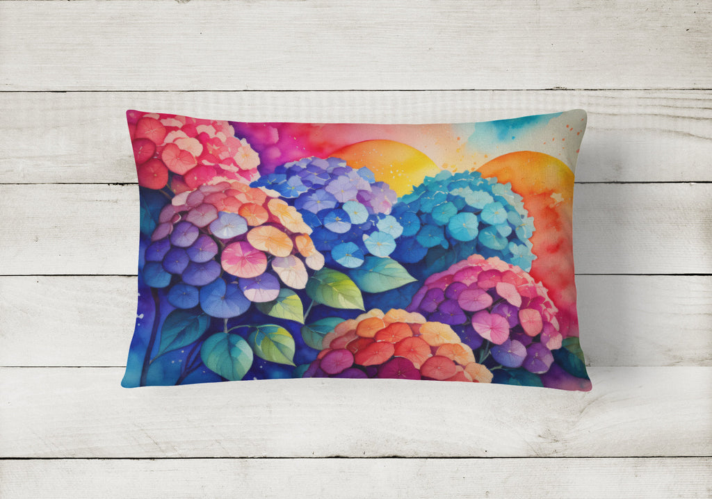 Hydrangeas in Color Decorative Throw Pillow 12x16 Indoor Outdoor Accent Cushion, Fabric Cover with Insert for Sofa, Bed, Porch & Living Room