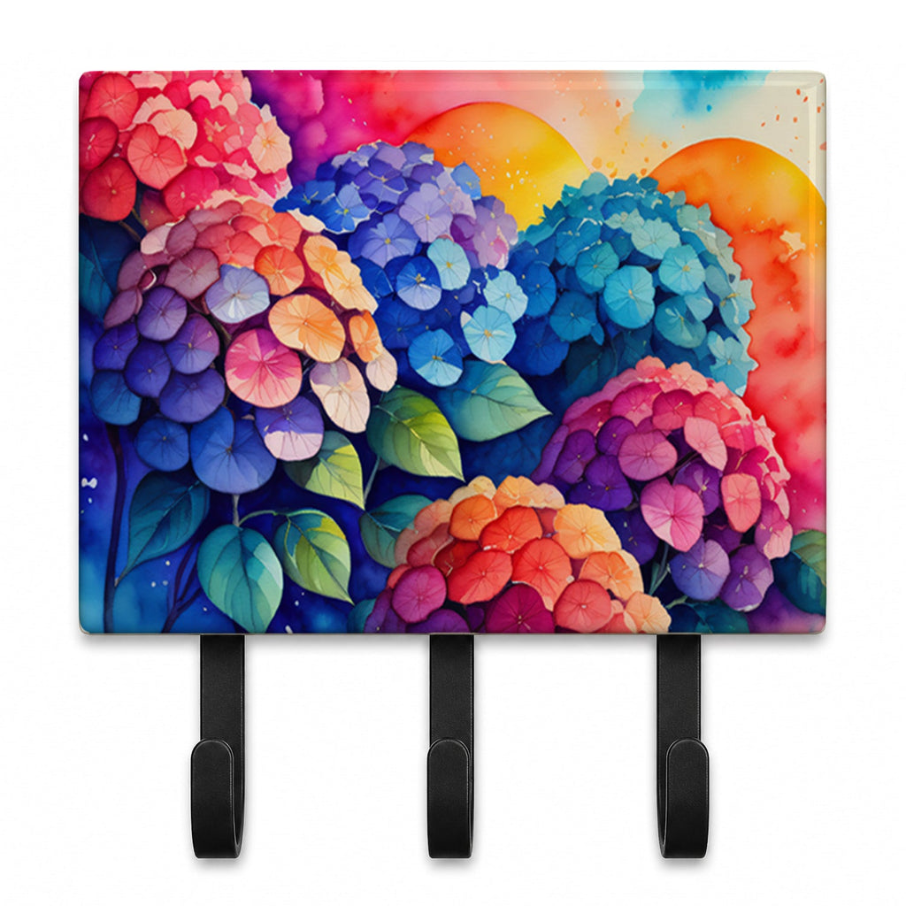 Hydrangeas in Color Leash or Key Holder Wall Hooks, Coat Rack Wall Mount, for Hanging Keys, Towels, Aprons, Leashes