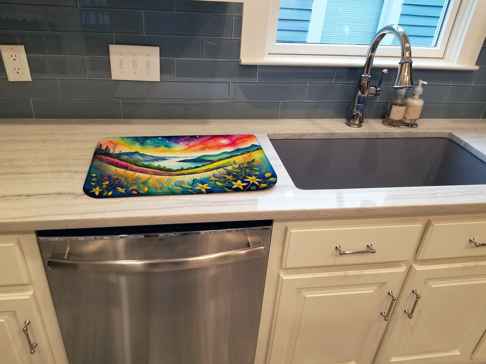 Hypericum or St. John’s Wort in Color Dish Drying Mat Absorbent Dish Drying Mat Pad for Kitchen Counter Dish Drainer Mat for Countertop, 14 x 21", Multicolor