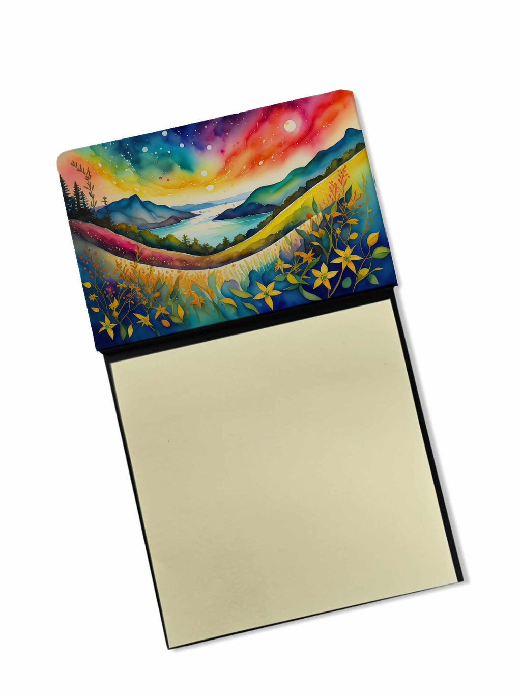 Hypericum or St. John’s Wort in Color Watercolor Sticky Note Holder Refillable Dispenser Desk Accessory 3x3 Pad Gift