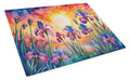 Iris in Color Cutting Board Tempered Glass Kitchen Cutting Surface, Heat Resistant Chopping, Non-Slip Feet, Food Prep & Serving