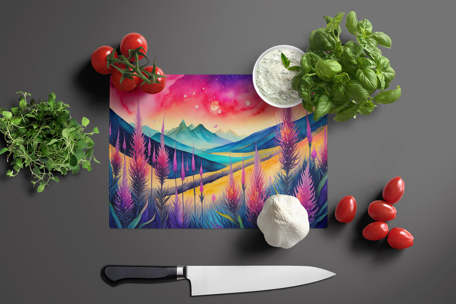 Liatris in Color Cutting Board Tempered Glass Kitchen Cutting Surface, Heat Resistant Chopping, Non-Slip Feet, Food Prep & Serving