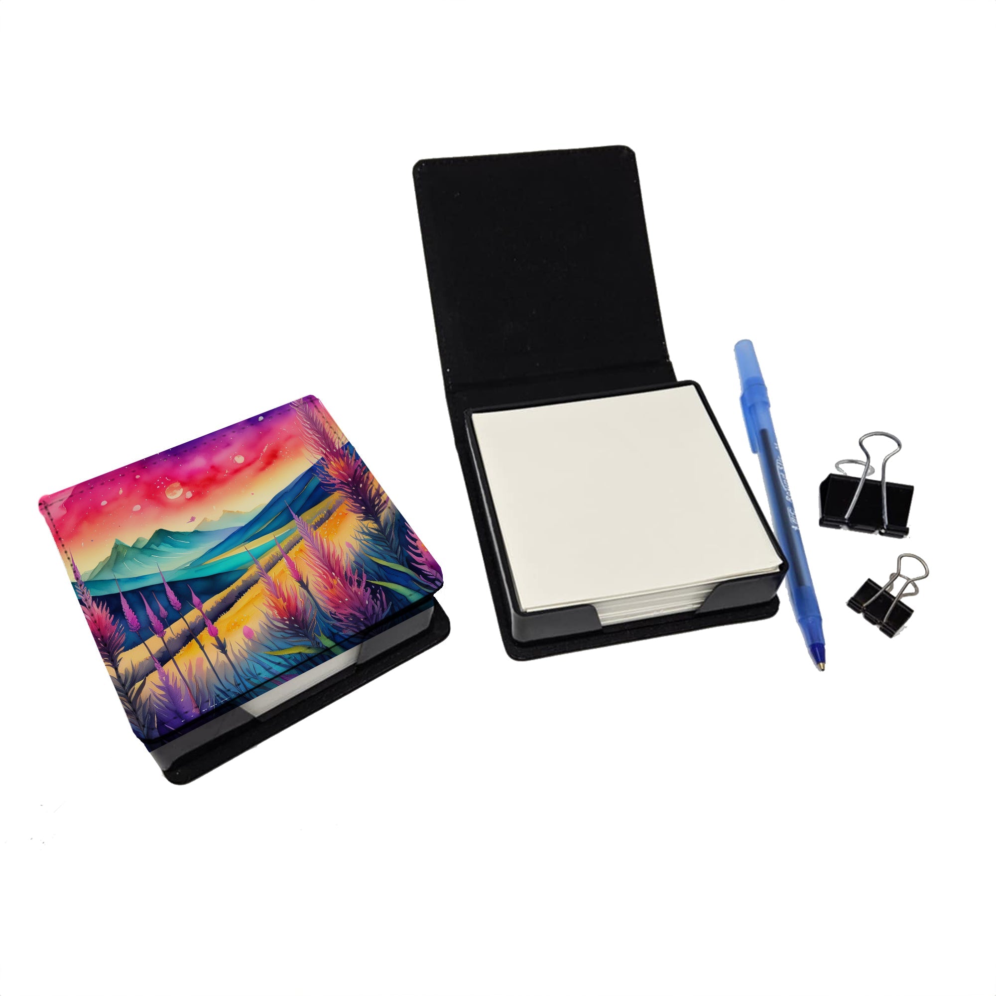 Liatris in Color PU Leather Note Paper Holder with Artist-Designed Cover, Desk Accessory, Office Gift