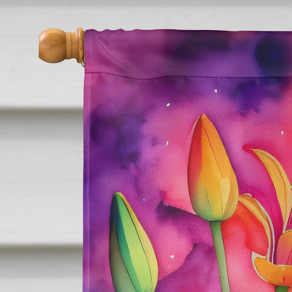 Lilies in Color House Flag 28x40 Porch Sleeve Pole Decorative Outside Yard Banner Artwork Wall Hanging, Polyester
