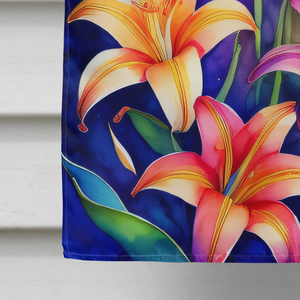 Lilies in Color House Flag 28x40 Porch Sleeve Pole Decorative Outside Yard Banner Artwork Wall Hanging, Polyester