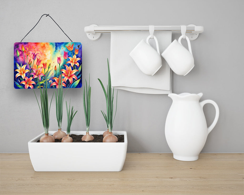Lilies in Color Wall or Door Hanging Prints Aluminum Metal Sign Kitchen Wall Bar Bathroom Plaque Home Decor, 8HX12W, Multicolor
