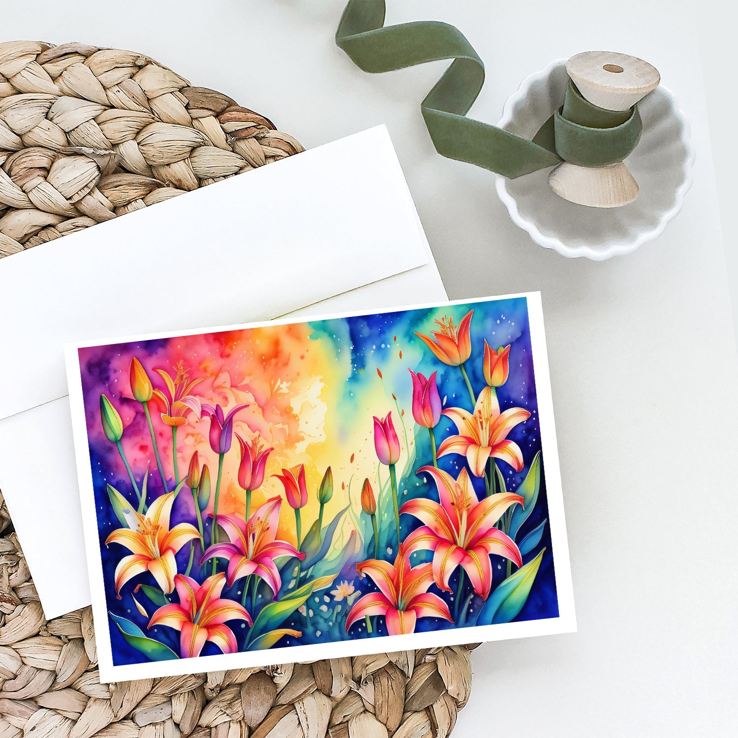 Lilies in Color Greeting Cards Pack of 8 Blank Cards with Envelopes Whimsical A7 Size 5x7