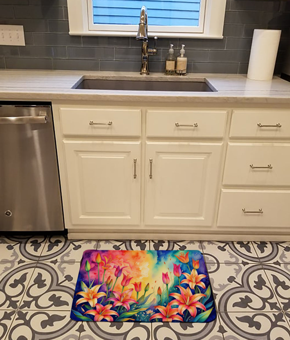 Lilies in Color Memory Foam Kitchen Mat Machine Washable Anti-Fatigue Cushion Comfort Bath or Kitchen Rug