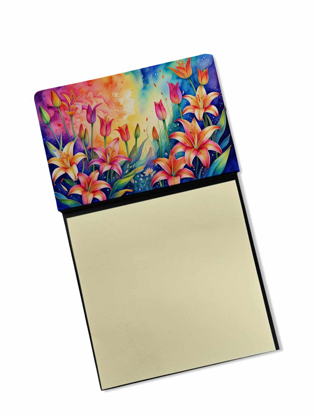Lilies in Color Watercolor Sticky Note Holder Refillable Dispenser Desk Accessory 3x3 Pad Gift