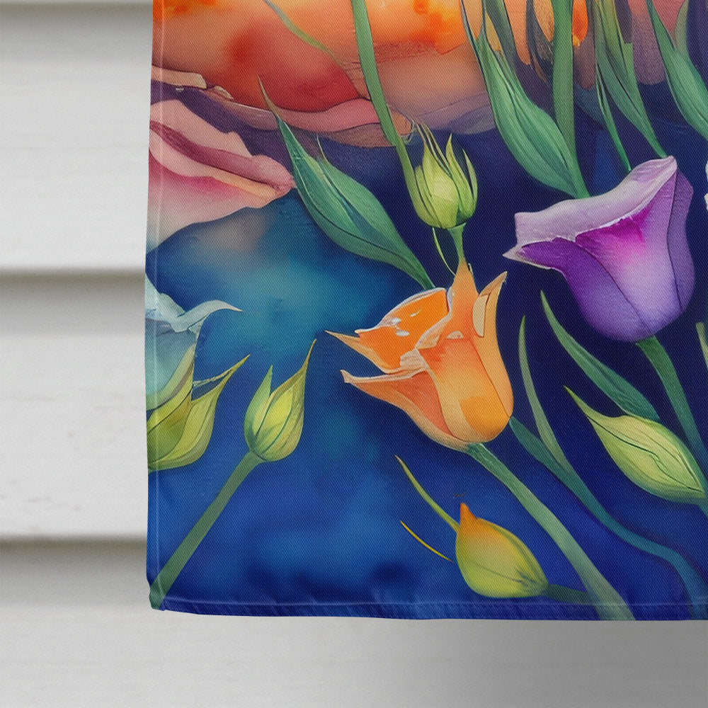 Lisianthus in Color House Flag 28x40 Porch Sleeve Pole Decorative Outside Yard Banner Artwork Wall Hanging, Polyester
