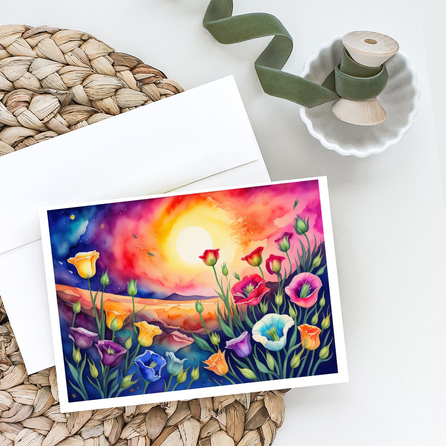 Lisianthus in Color Greeting Cards Pack of 8 Blank Cards with Envelopes Whimsical A7 Size 5x7