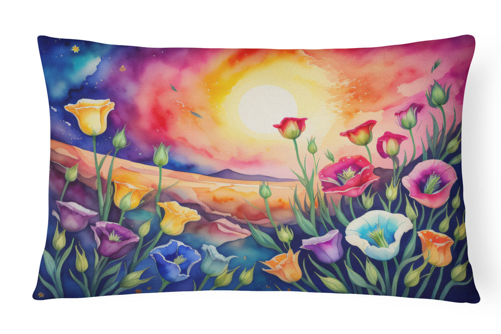 Lisianthus in Color Decorative Throw Pillow 12x16 Indoor Outdoor Accent Cushion, Fabric Cover with Insert for Sofa, Bed, Porch & Living Room