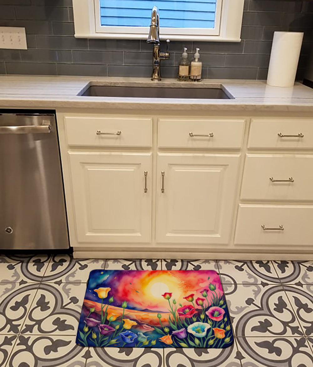 Lisianthus in Color Memory Foam Kitchen Mat Machine Washable Anti-Fatigue Cushion Comfort Bath or Kitchen Rug