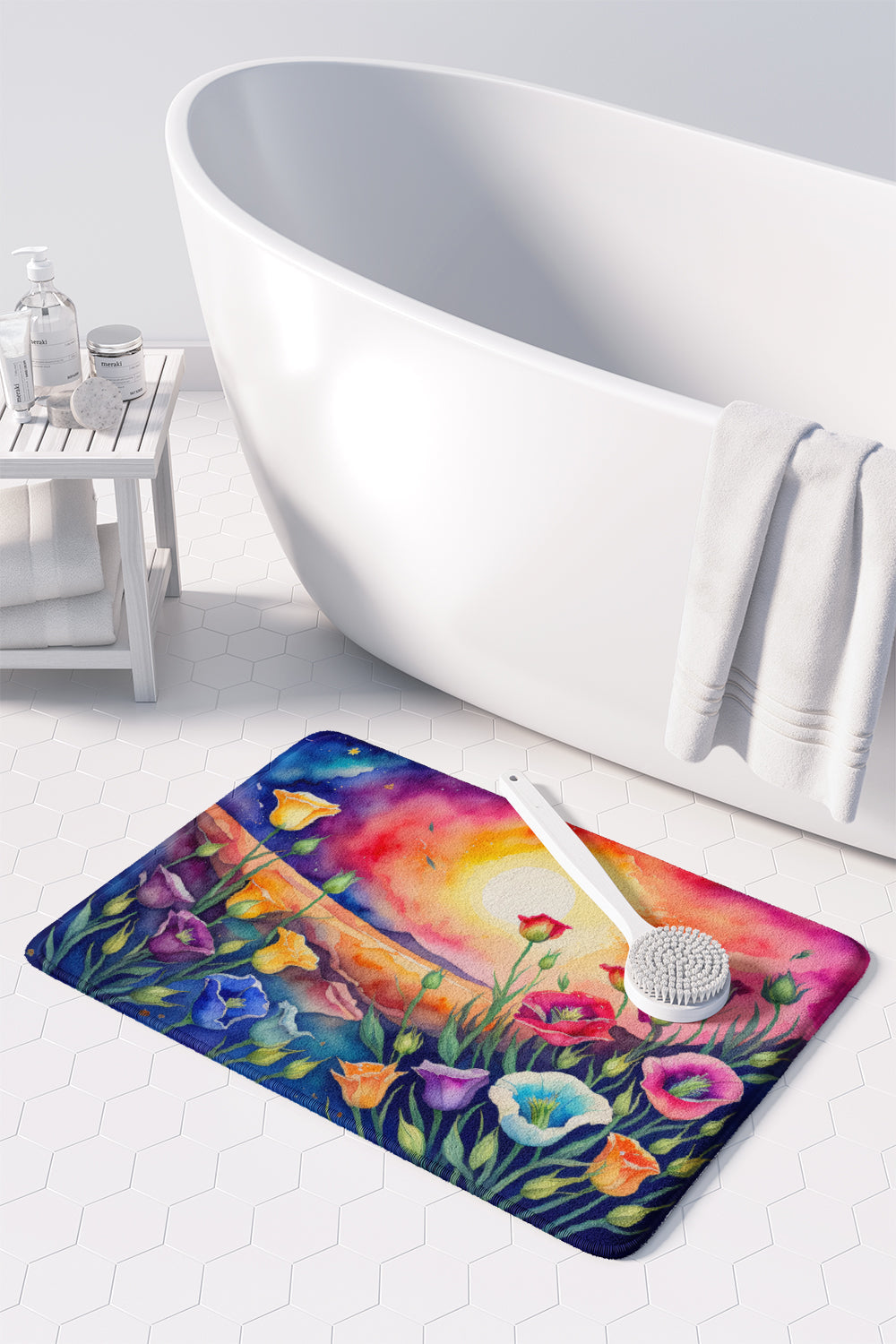 Lisianthus in Color Memory Foam Kitchen Mat Machine Washable Anti-Fatigue Cushion Comfort Bath or Kitchen Rug