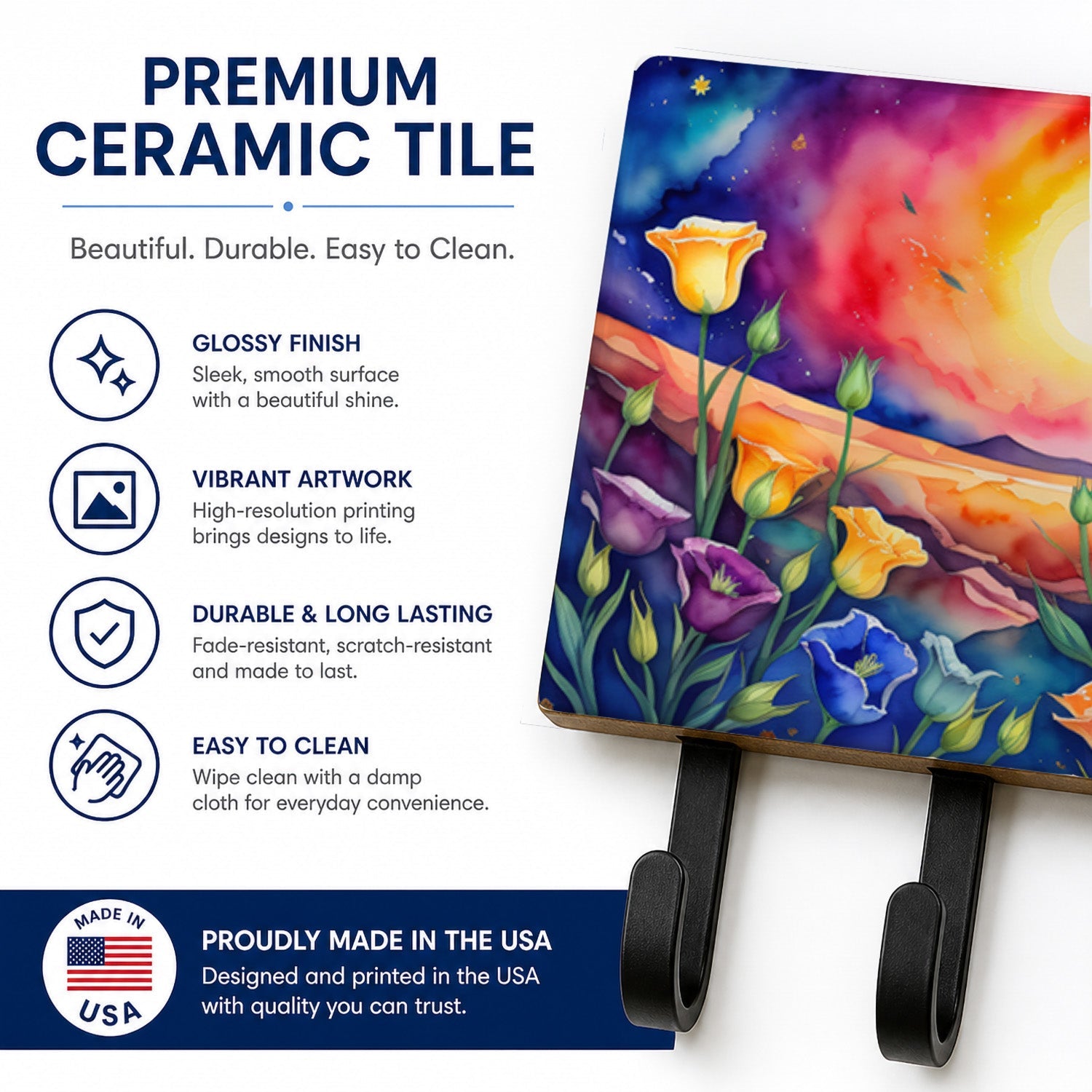 Lisianthus in Color Leash or Key Holder Wall Hooks, Coat Rack Wall Mount, for Hanging Keys, Towels, Aprons, Leashes