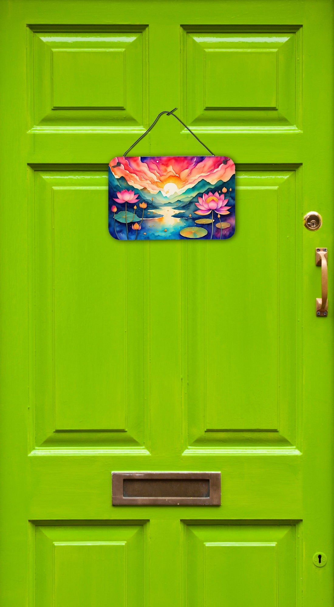 Lotus in Color Wall or Door Hanging Prints Aluminum Metal Sign Kitchen Wall Bar Bathroom Plaque Home Decor, 8HX12W, Multicolor