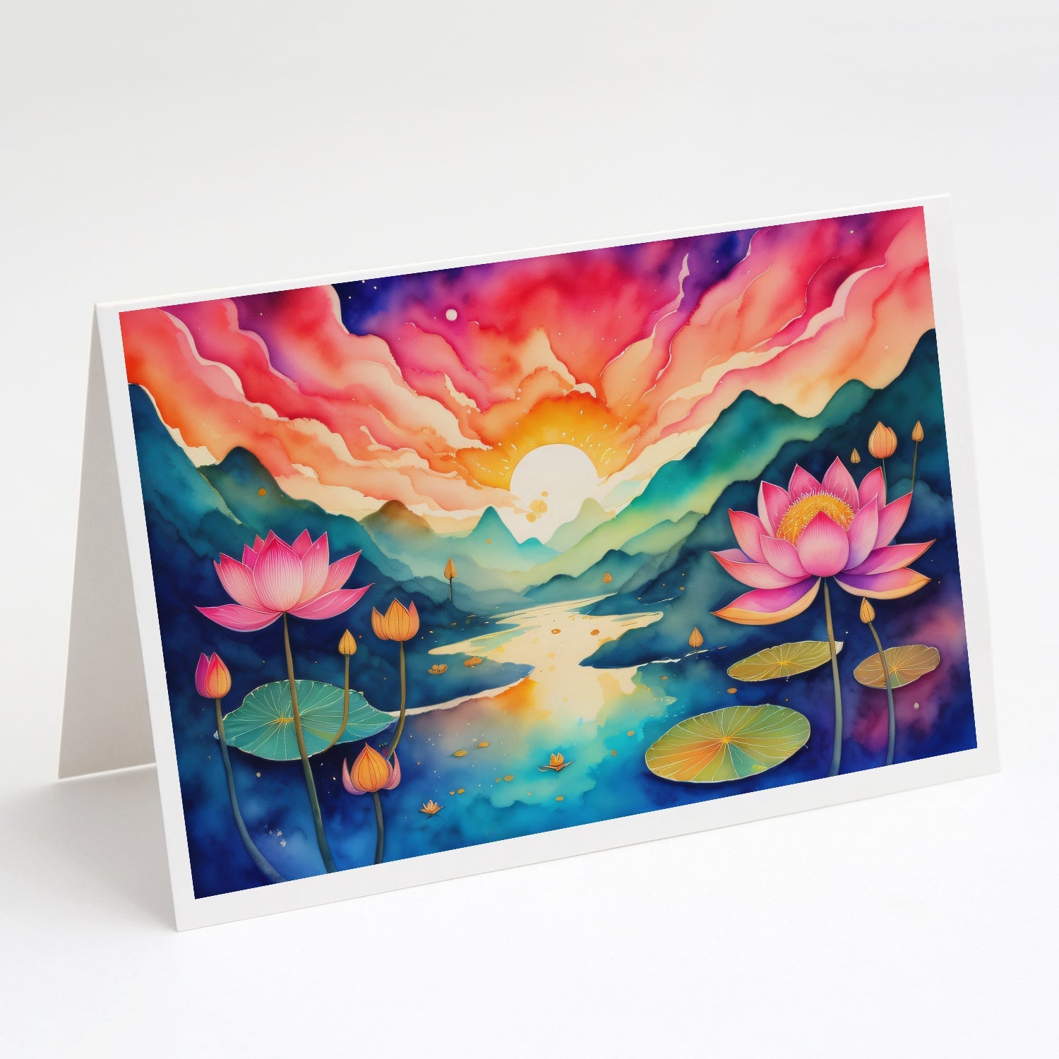 Lotus in Color Greeting Cards Pack of 8 Blank Cards with Envelopes Whimsical A7 Size 5x7