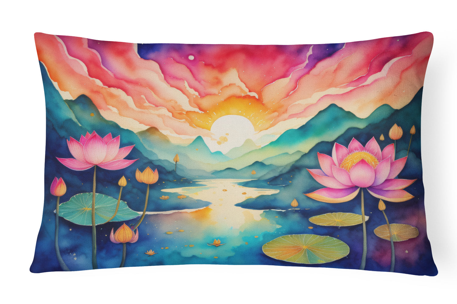 Lotus in Color Decorative Throw Pillow 12x16 Indoor Outdoor Accent Cushion, Fabric Cover with Insert for Sofa, Bed, Porch & Living Room