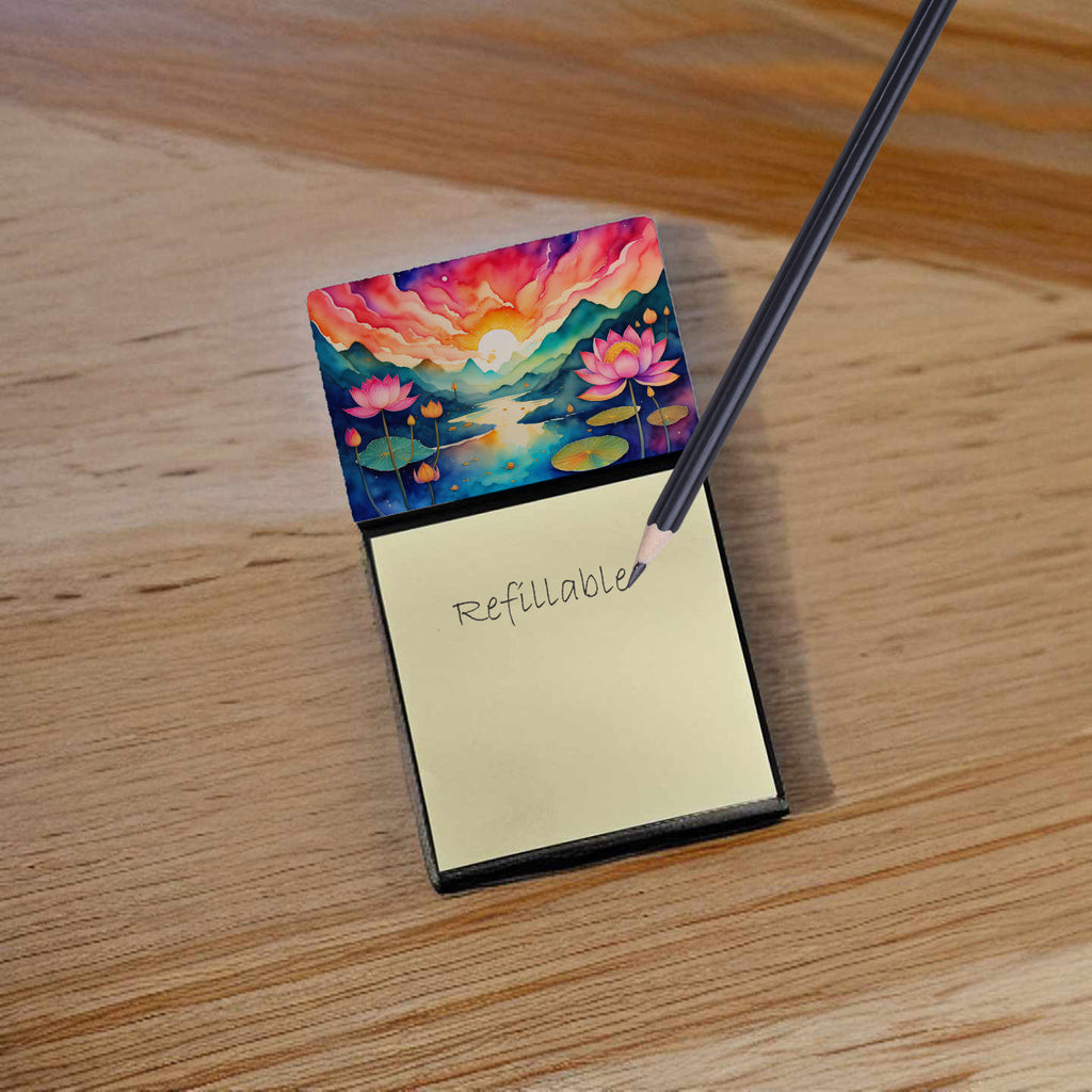 Lotus in Color Watercolor Sticky Note Holder Refillable Dispenser Desk Accessory 3x3 Pad Gift