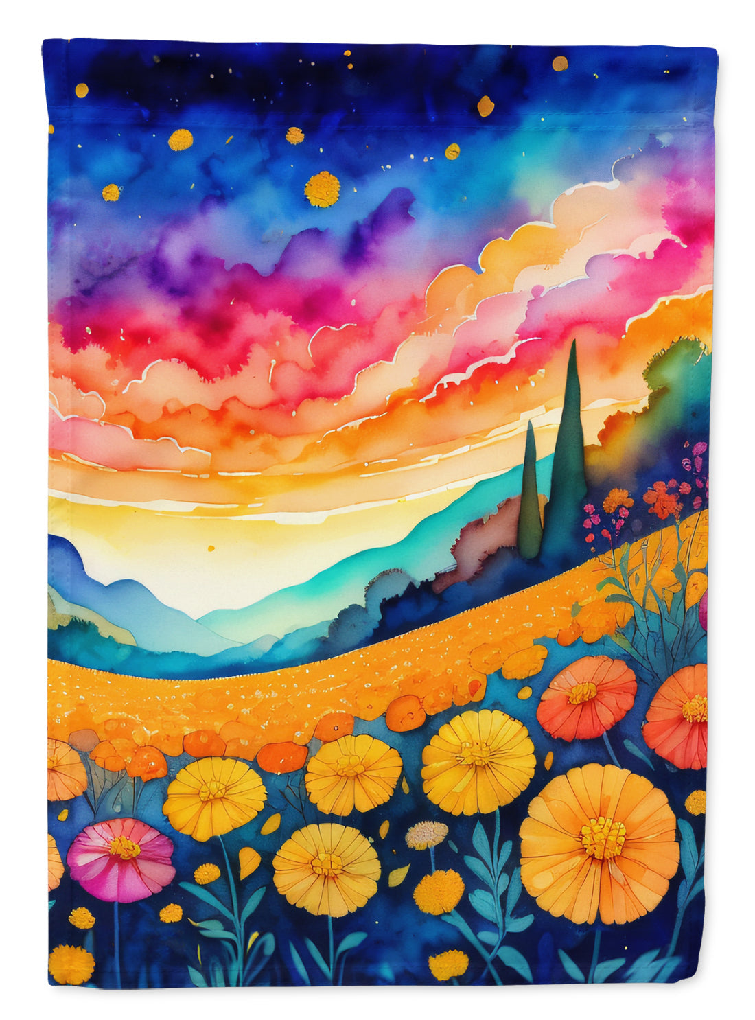 Marigolds in Color House Flag 28x40 Porch Sleeve Pole Decorative Outside Yard Banner Artwork Wall Hanging, Polyester