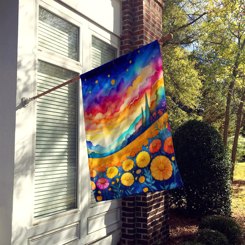 Marigolds in Color House Flag 28x40 Porch Sleeve Pole Decorative Outside Yard Banner Artwork Wall Hanging, Polyester