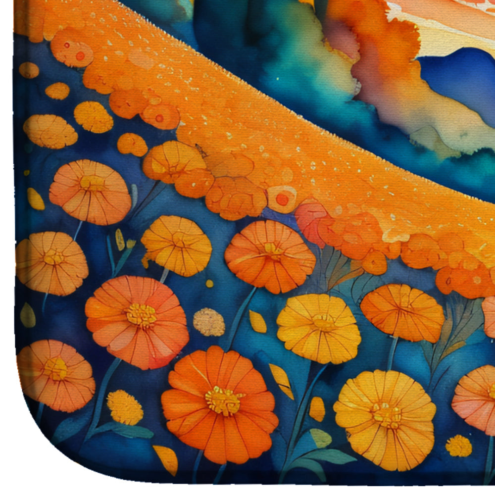 Marigolds in Color Dish Drying Mat Absorbent Dish Drying Mat Pad for Kitchen Counter Dish Drainer Mat for Countertop, 14 x 21", Multicolor