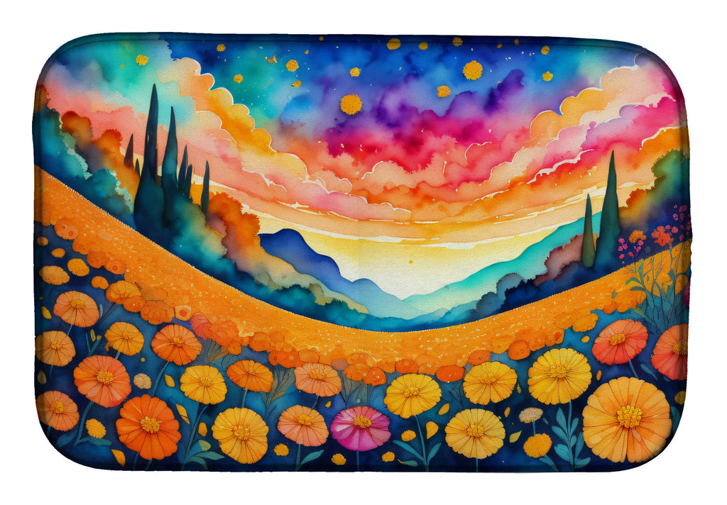 Marigolds in Color Dish Drying Mat Absorbent Dish Drying Mat Pad for Kitchen Counter Dish Drainer Mat for Countertop, 14 x 21", Multicolor