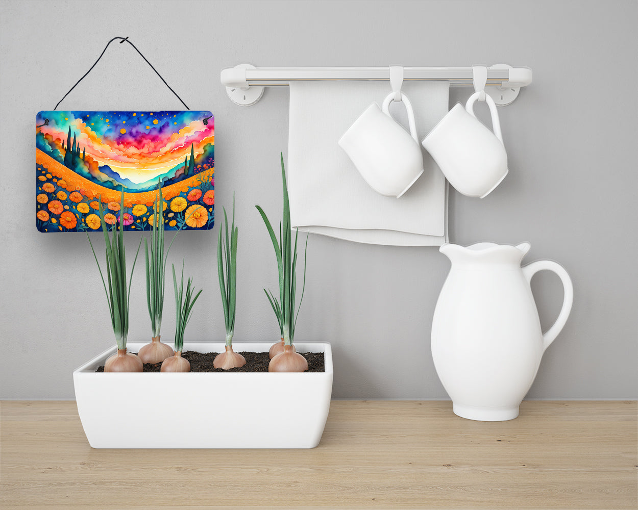 Marigolds in Color Wall or Door Hanging Prints Aluminum Metal Sign Kitchen Wall Bar Bathroom Plaque Home Decor, 8HX12W, Multicolor