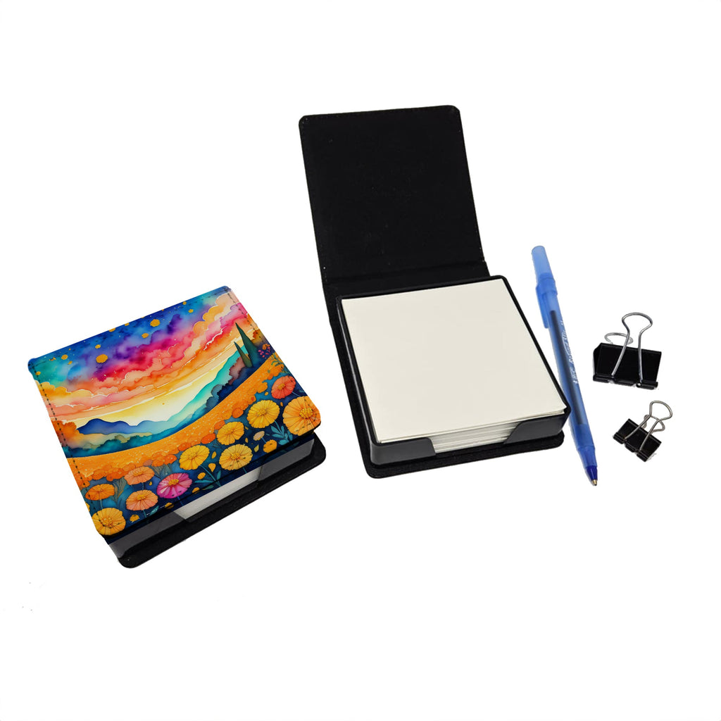 Marigolds in Color PU Leather Note Paper Holder with Artist-Designed Cover, Desk Accessory, Office Gift