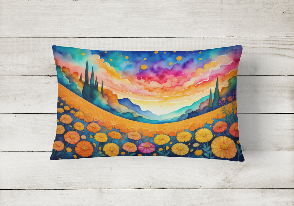 Marigolds in Color Decorative Throw Pillow 12x16 Indoor Outdoor Accent Cushion, Fabric Cover with Insert for Sofa, Bed, Porch & Living Room