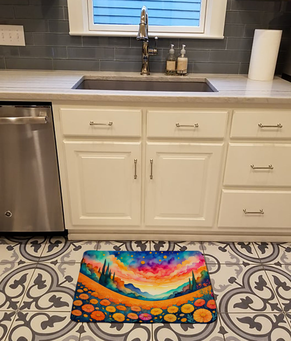 Marigolds in Color Memory Foam Kitchen Mat Machine Washable Anti-Fatigue Cushion Comfort Bath or Kitchen Rug