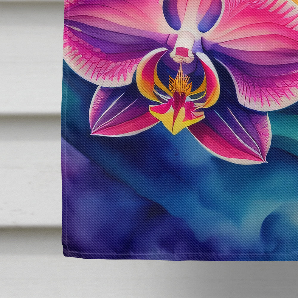 Orchids in Color House Flag 28x40 Porch Sleeve Pole Decorative Outside Yard Banner Artwork Wall Hanging, Polyester