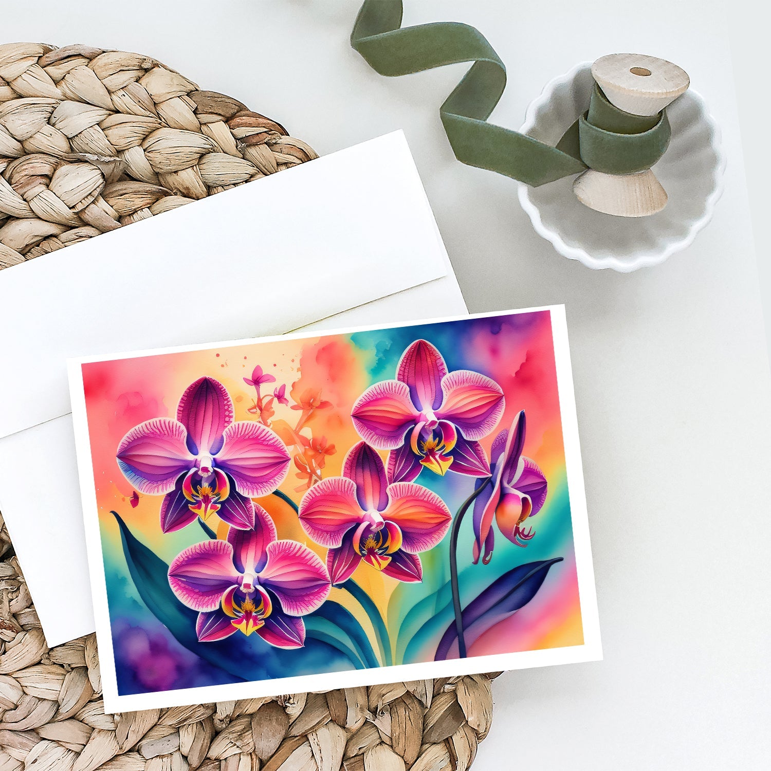 Orchids in Color Greeting Cards Pack of 8 Blank Cards with Envelopes Whimsical A7 Size 5x7