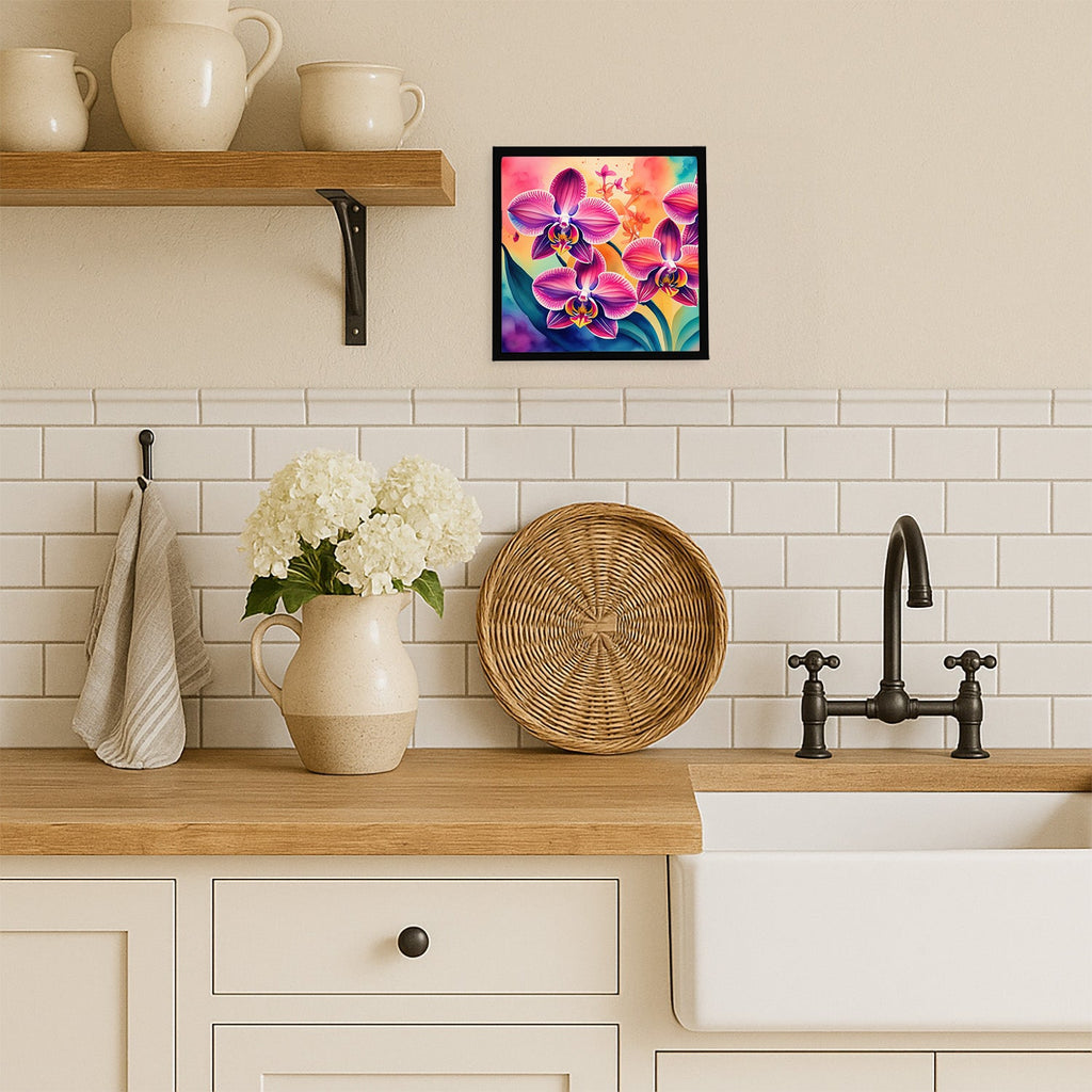 Orchids in Color Framed Metal Print Bathroom, Kitchen, Office, Home Decor Wall Art Ready to Hang, Square, 8X8