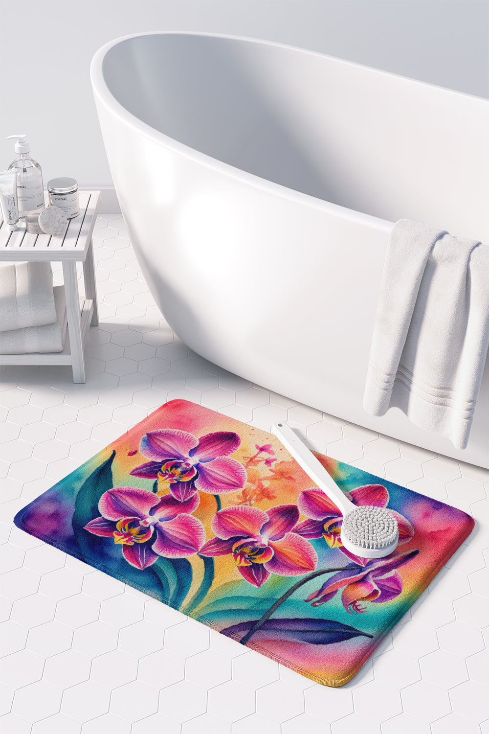 Orchids in Color Memory Foam Kitchen Mat Machine Washable Anti-Fatigue Cushion Comfort Bath or Kitchen Rug