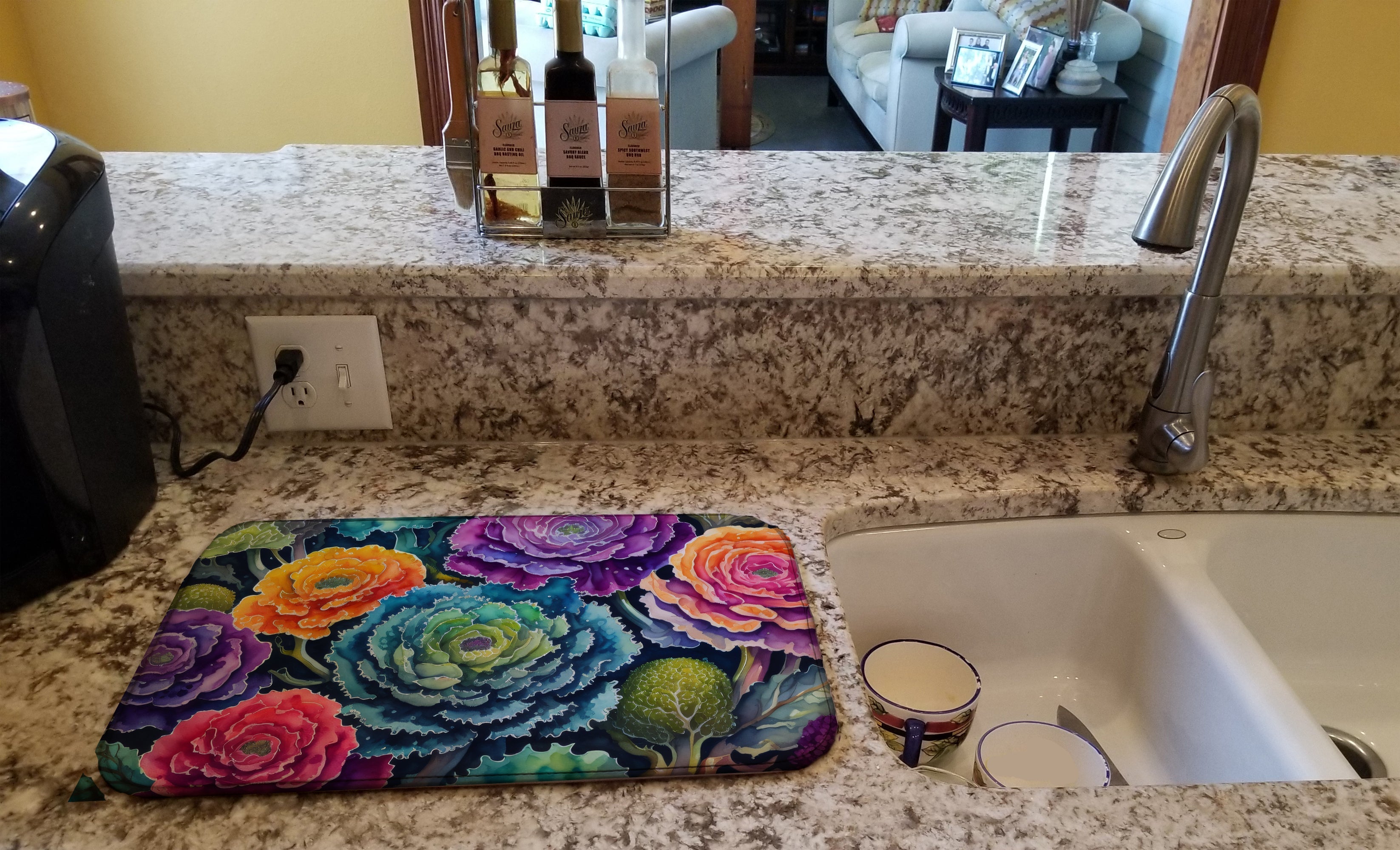 Ornamental Kale in Color Dish Drying Mat Absorbent Dish Drying Mat Pad for Kitchen Counter Dish Drainer Mat for Countertop, 14 x 21", Multicolor