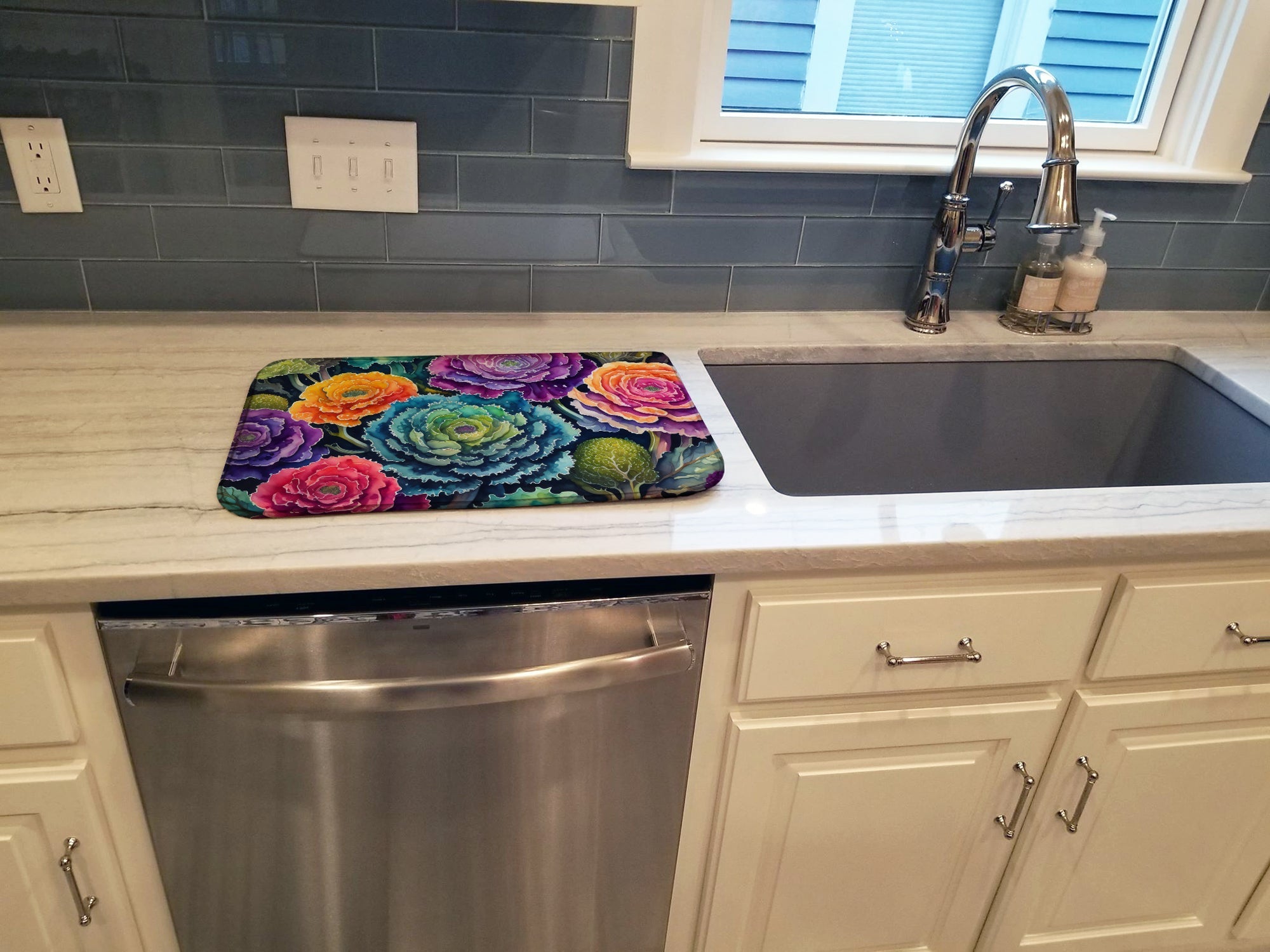 Ornamental Kale in Color Dish Drying Mat Absorbent Dish Drying Mat Pad for Kitchen Counter Dish Drainer Mat for Countertop, 14 x 21", Multicolor