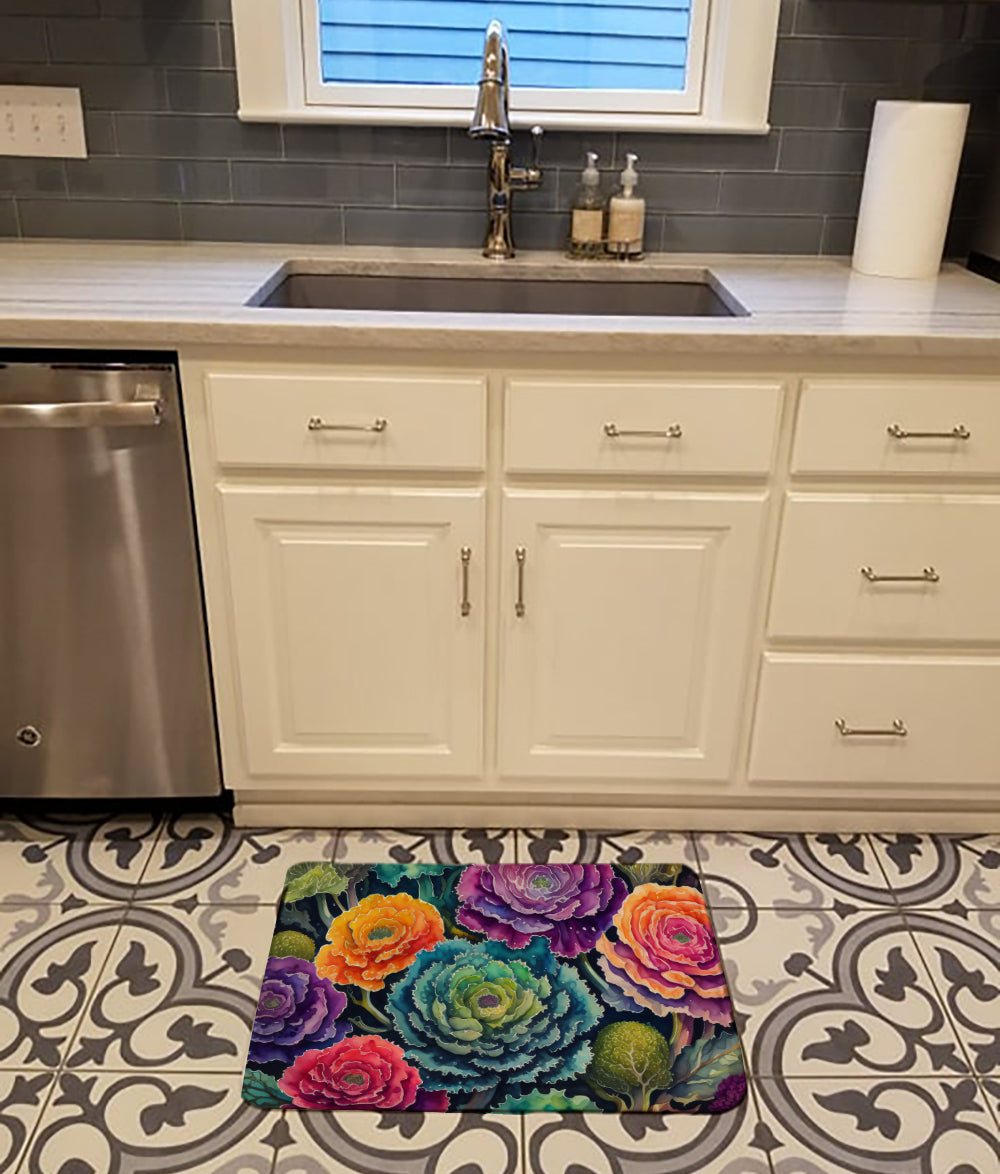 Ornamental Kale in Color Memory Foam Kitchen Mat Machine Washable Anti-Fatigue Cushion Comfort Bath or Kitchen Rug