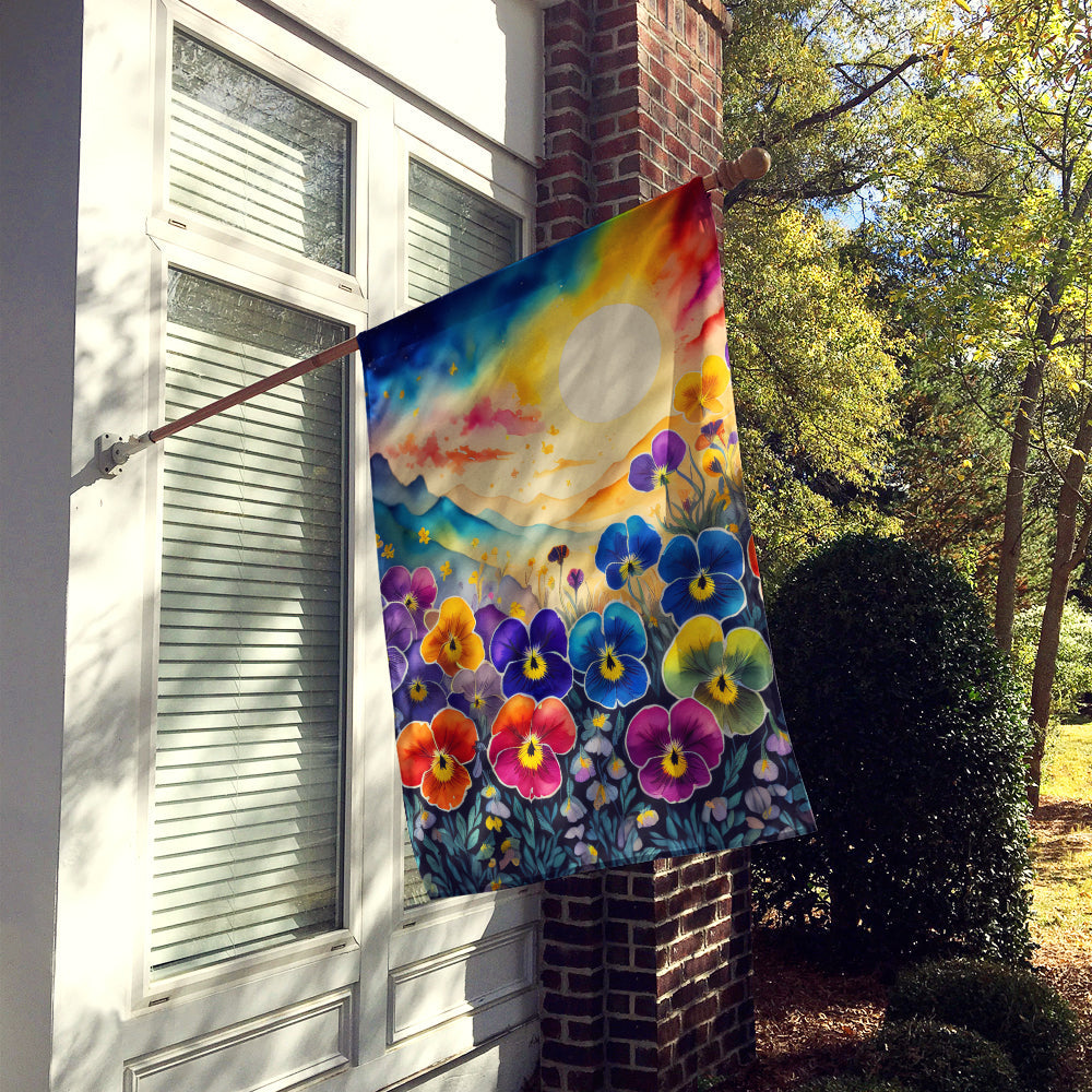 Pansies in Color House Flag 28x40 Porch Sleeve Pole Decorative Outside Yard Banner Artwork Wall Hanging, Polyester