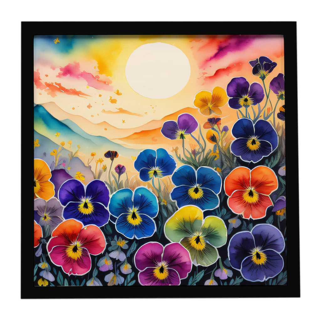 Pansies in Color Framed Metal Print Bathroom, Kitchen, Office, Home Decor Wall Art Ready to Hang, Square, 8X8