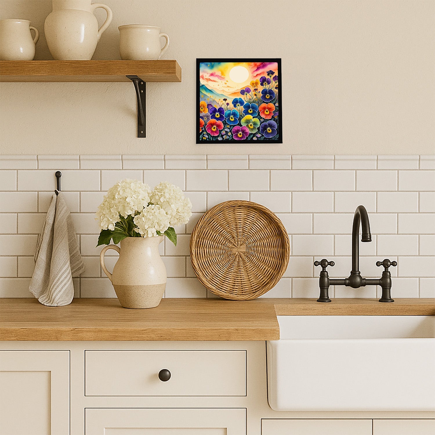 Pansies in Color Framed Metal Print Bathroom, Kitchen, Office, Home Decor Wall Art Ready to Hang, Square, 8X8