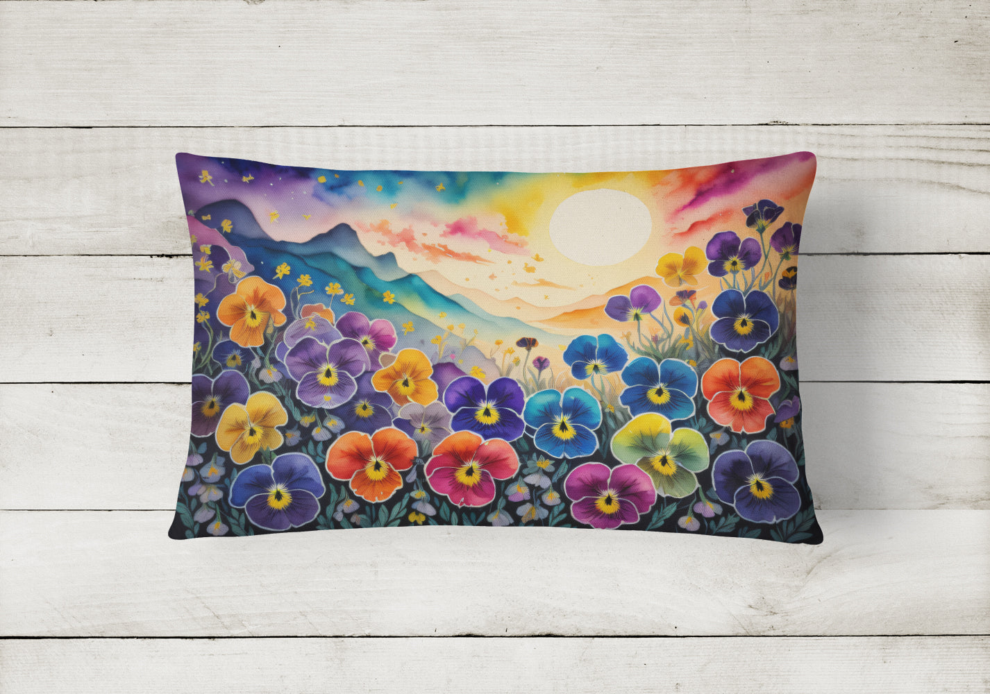 Pansies in Color Decorative Throw Pillow 12x16 Indoor Outdoor Accent Cushion, Fabric Cover with Insert for Sofa, Bed, Porch & Living Room