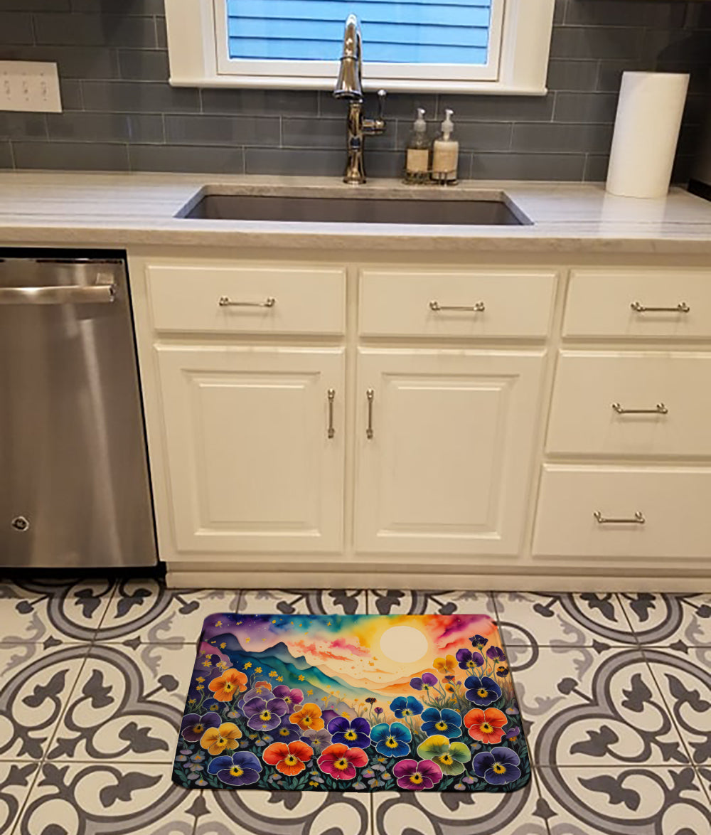 Pansies in Color Memory Foam Kitchen Mat Machine Washable Anti-Fatigue Cushion Comfort Bath or Kitchen Rug
