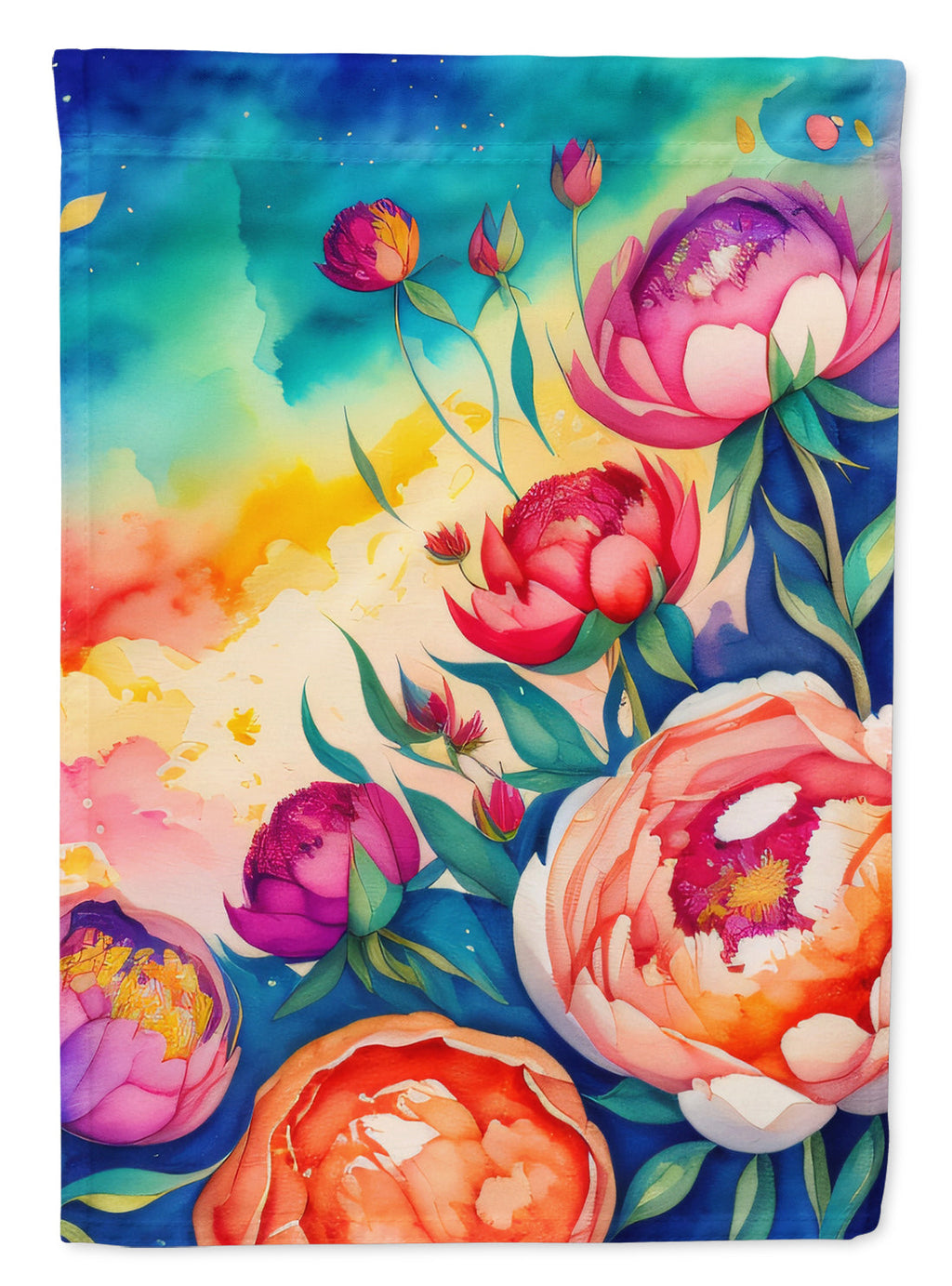 Peonies in Color House Flag 28x40 Porch Sleeve Pole Decorative Outside Yard Banner Artwork Wall Hanging, Polyester