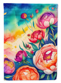 Peonies in Color House Flag 28x40 Porch Sleeve Pole Decorative Outside Yard Banner Artwork Wall Hanging, Polyester