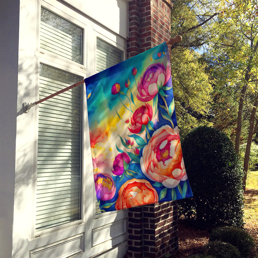 Peonies in Color House Flag 28x40 Porch Sleeve Pole Decorative Outside Yard Banner Artwork Wall Hanging, Polyester