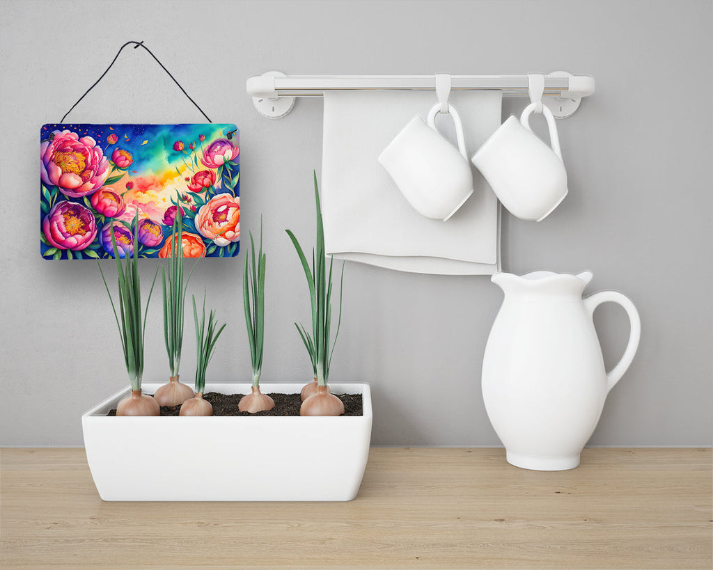 Peonies in Color Wall or Door Hanging Prints Aluminum Metal Sign Kitchen Wall Bar Bathroom Plaque Home Decor, 8HX12W, Multicolor