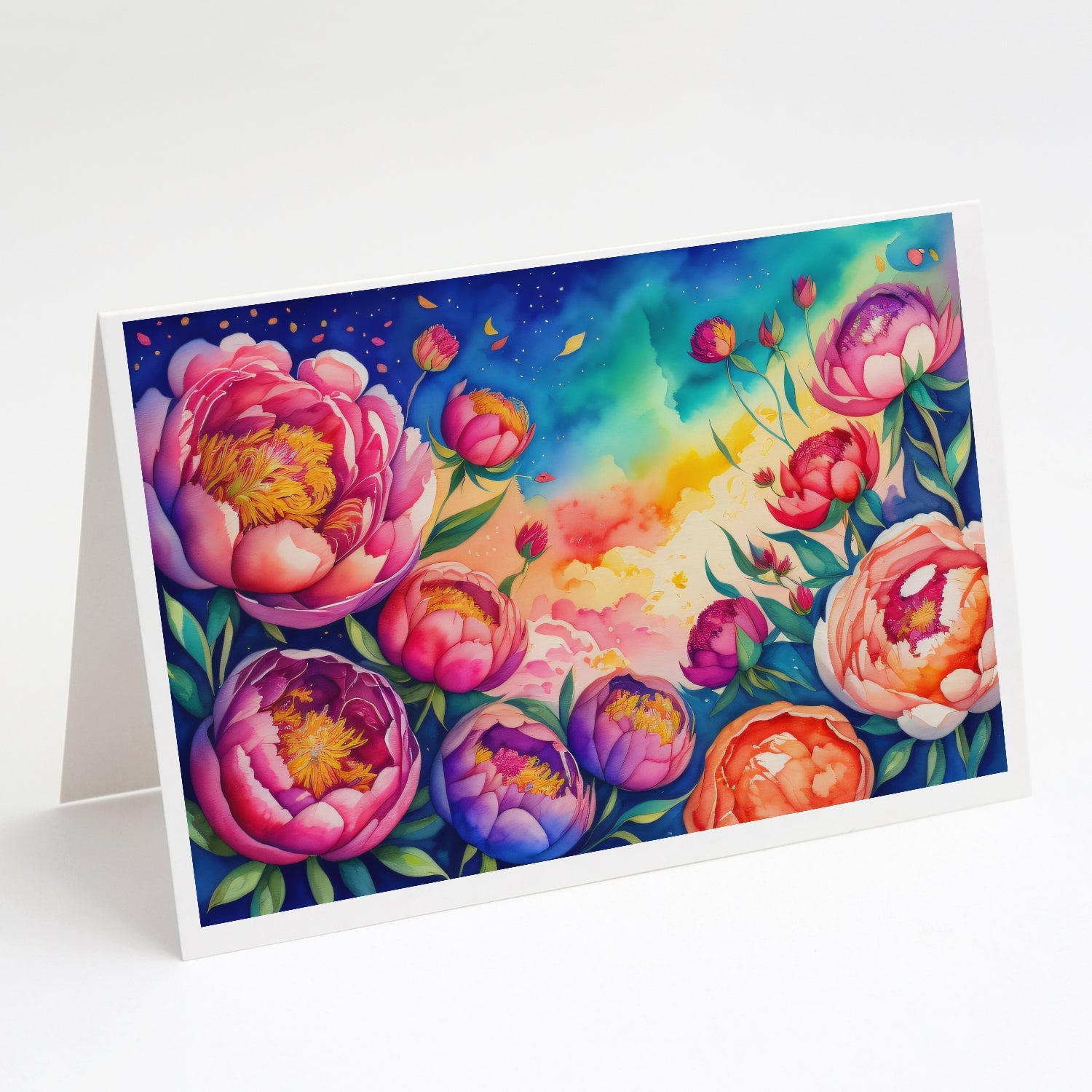 Peonies in Color Greeting Cards Pack of 8 Blank Cards with Envelopes Whimsical A7 Size 5x7