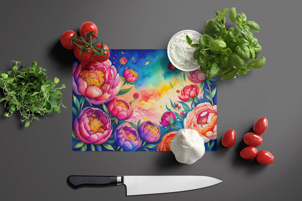 Peonies in Color Cutting Board Tempered Glass Kitchen Cutting Surface, Heat Resistant Chopping, Non-Slip Feet, Food Prep & Serving