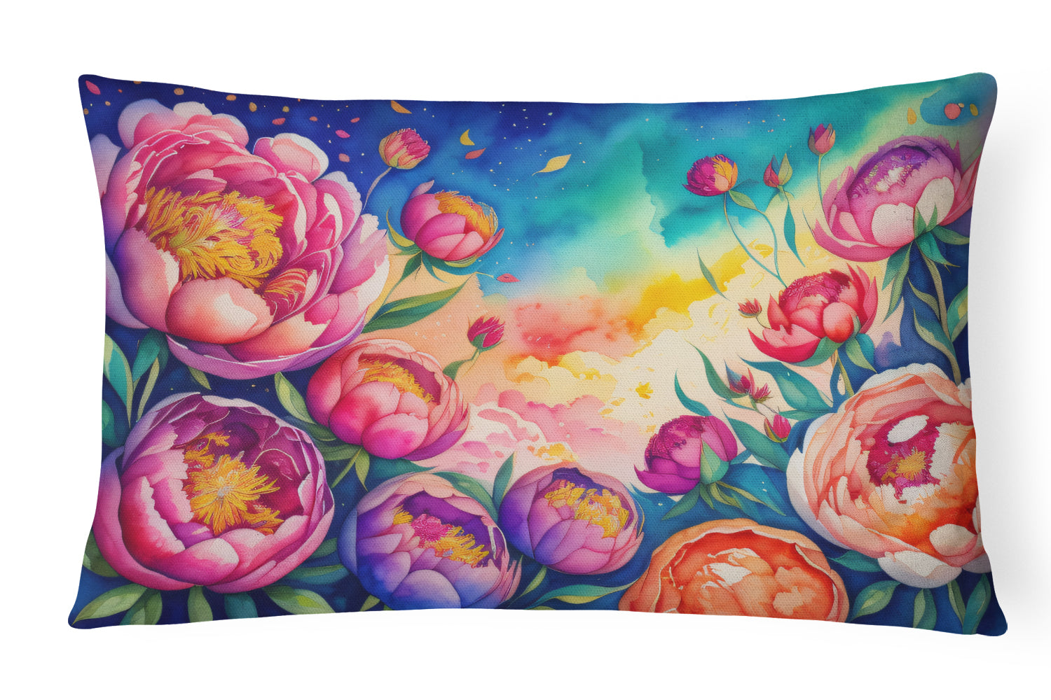 Peonies in Color Decorative Throw Pillow 12x16 Indoor Outdoor Accent Cushion, Fabric Cover with Insert for Sofa, Bed, Porch & Living Room